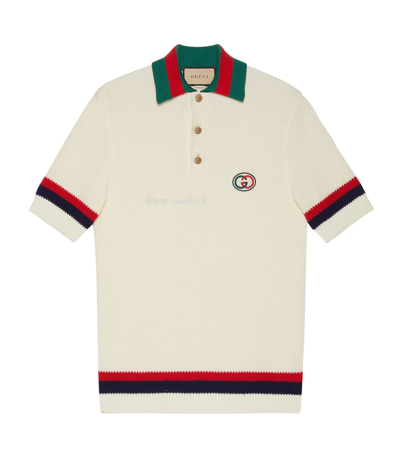 Gucci Logo Appliqued Striped Cotton Polo Shirt (1) - newkick.org